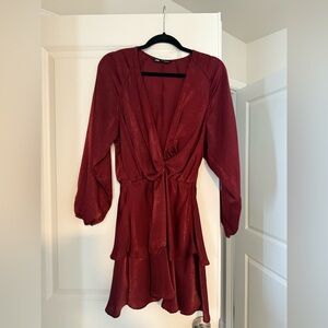 Zara Deep Red Long Sleeve Mini Dress